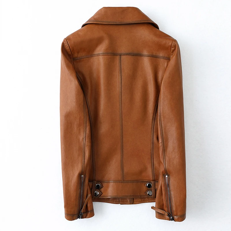 Genuine Sheepskin Jackets Women Short Brown Leather Coats 2024 Autumn New Ladies First Layer Sheep Leather Zipper Outwear M-3XL