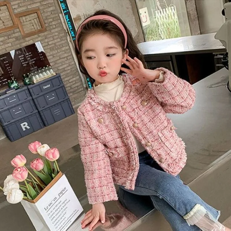 

Модная твидовая куртка для девочек, весна-осень 2023, новая шикарная модная верхняя одежда премиум-класса в корейском стиле