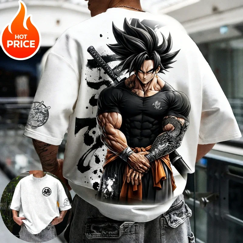 Sommer Super Saiyan Goku Retro-Print Herren Casual Rundhals-T-Shirt für Jugendliche und Kinder mit lockerer Passform und kurzen Ärmeln – Detail 4