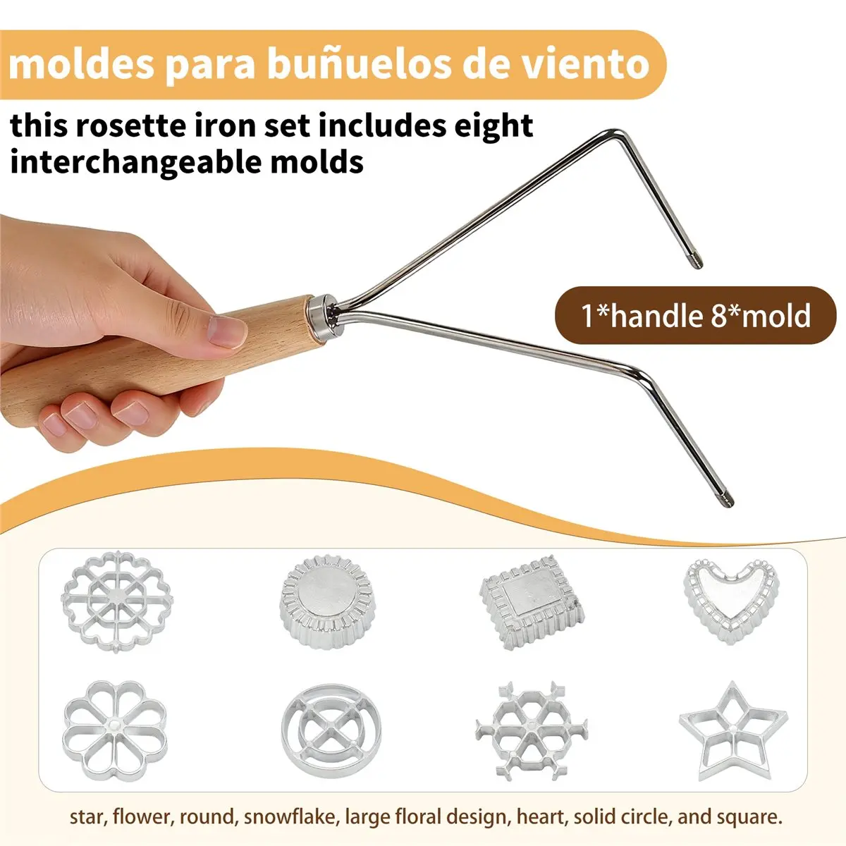Ensemble de 9 moules à rosettes en fer avec poignée double, moules Bunuelos pour gaufres et gâteaux, pour la cuisson et la cuisi