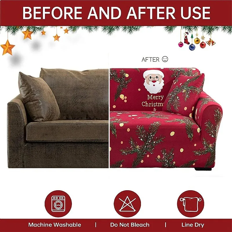 Christmas Plush Sofa Slipcover Non-Slip Furniture Protector for 1-4 Seater Living Room Decor