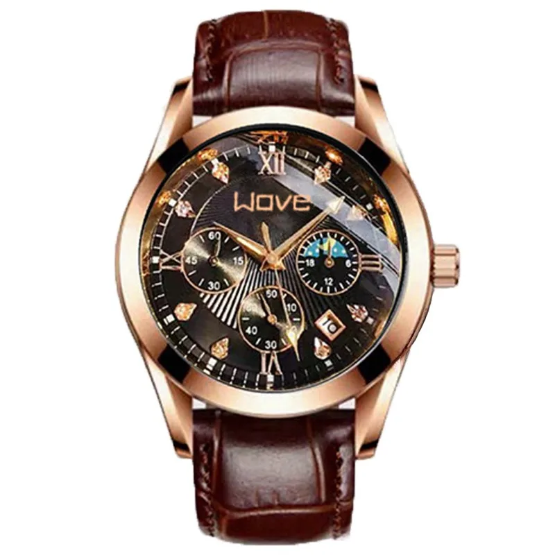 Trendy Sports Water-Resistant Multi-Functional Automatic Quartz Luminous Three-Subdial Six-Needle Men's Watch