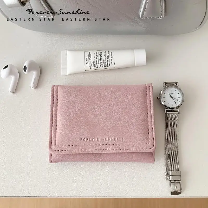 Trifold Suede Minimalist Wallet Soft Touch PU Leather Short Purse for Women Students Graduation Gift Option