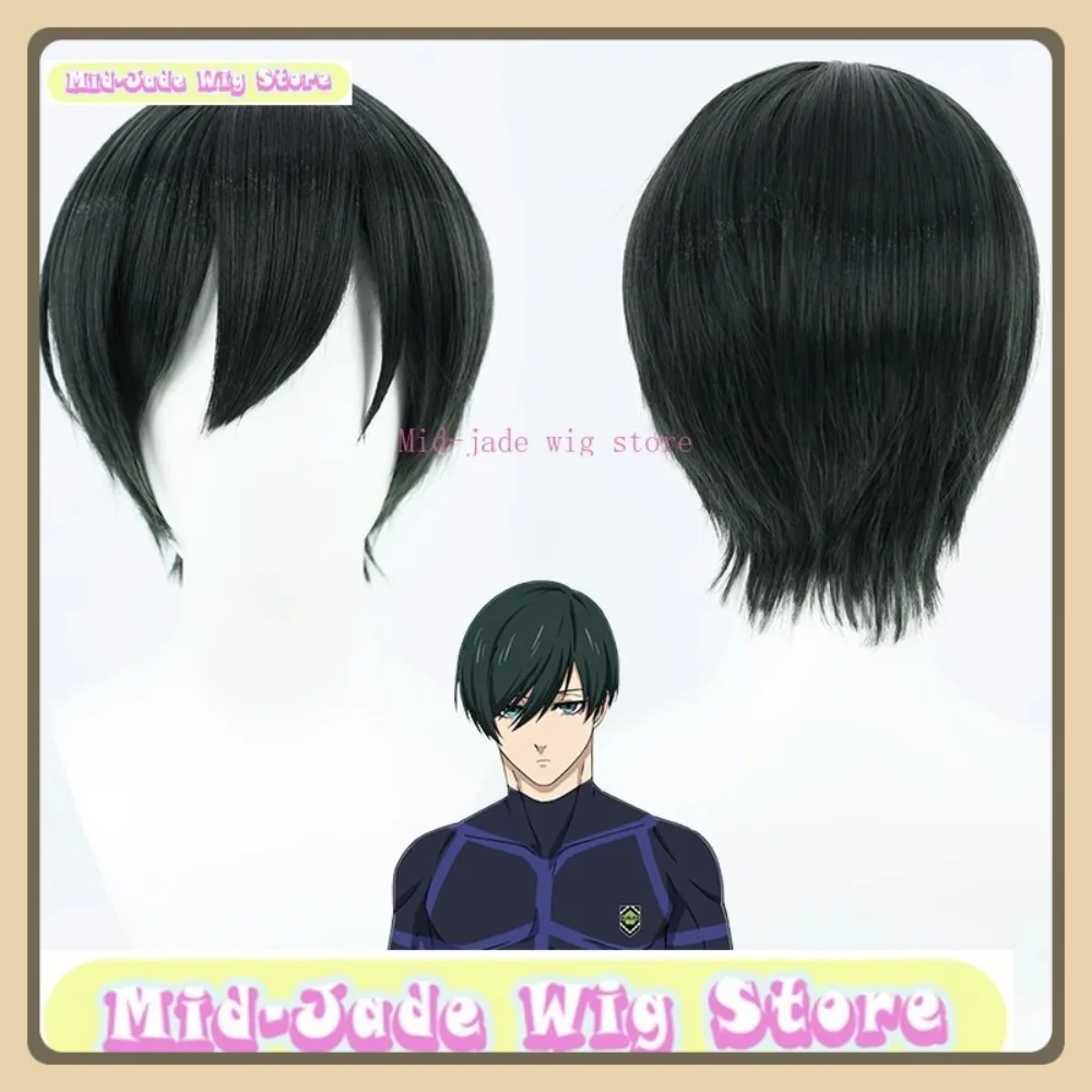 منتصف اليشم شعر مستعار مخزن الأزرق قفل رين Itoshi شعر مستعار تأثيري هالوين أنيمي لعبة لعب الأدوار الشعر الاصطناعية