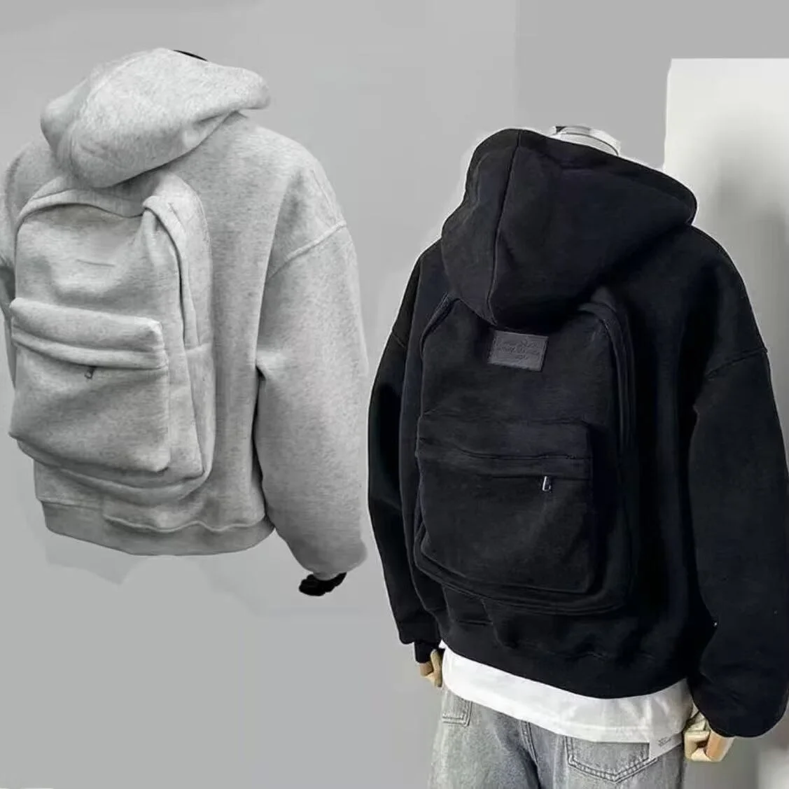 American Style Hooded Zipper Jacket Men's Spring Autumn Winter 3D Backpack Sweatshirt Warm Outerwear Casual Standard Fit Poly...