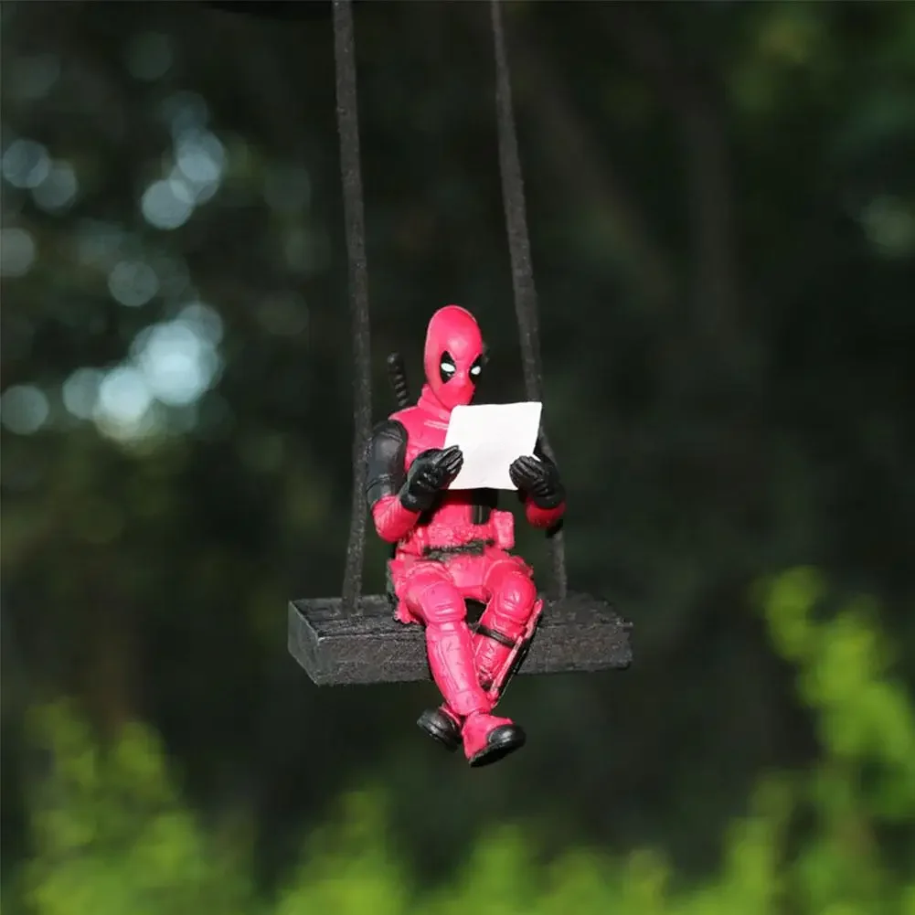 Deadpool Cartoon Car Rearview Mirror Pendant Read A Book SUCK IT Car Pendant Interior Accessories Anging Ornament Auto Styling