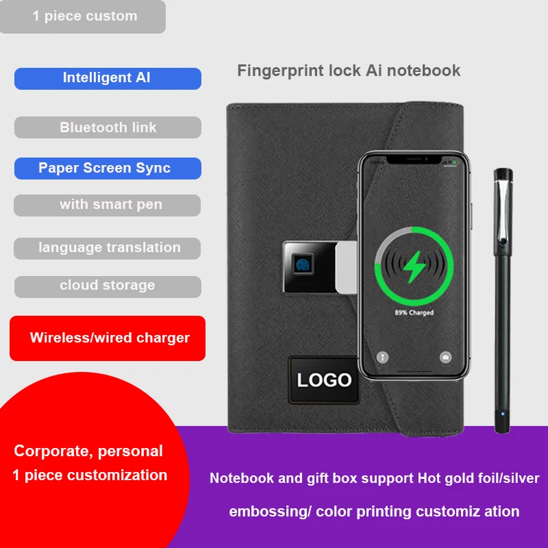 Multi-function smart notebook fingerprint lock u disk AI drawing office meeting study smart notepad custom LOGO