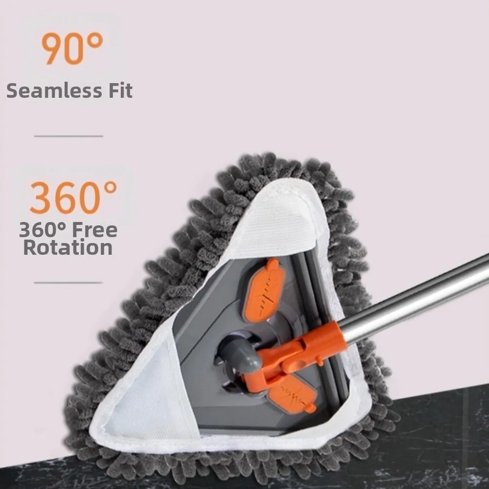360° Rotatable Window Cleaning Mop Dry And Wet Use Extension Pole Glass Door Mop Triangle Shape Long Handle Cleaner For Ceiling