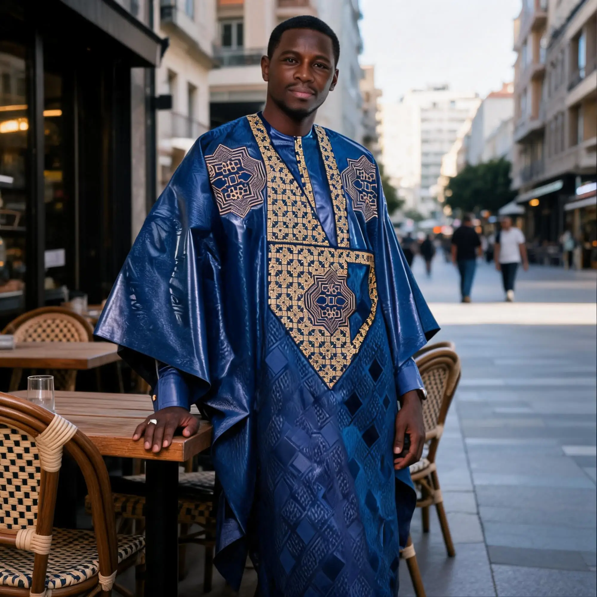 African Clothing For Men Traditional Bazin Riche Embroidery Design Top Long Sleeve 3 Piece Set