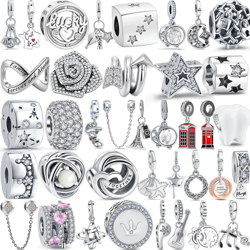 925 Sterling Silver Original Steel Tower Phone Booth Pendant Bead DIY Charms Bracelet Accessories Women Surprise Jewelry Gift