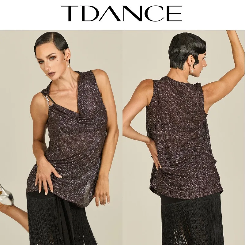 

Customized TDANCE National Standard Dance Practice Dress [Drip Glue Shoulder Metal Buckle Top] Irregular Design GL-196