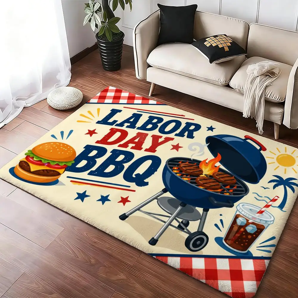 Labor Day Barbecue Gathering Floor Mat Soft Thickened Absorbent Non-Slip Bedroom Living Room Door Mat Home Decor Flannel Rugs