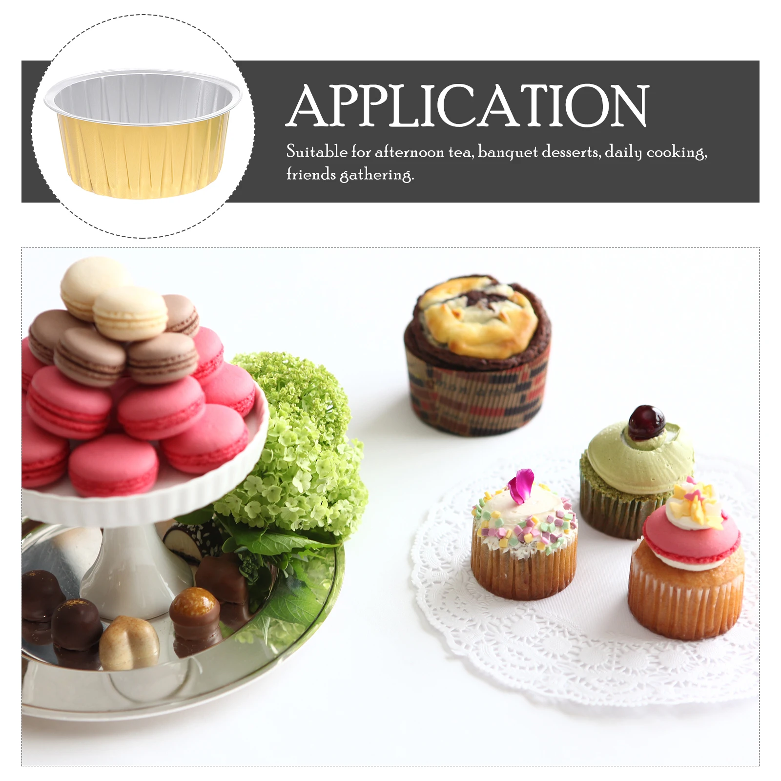 

50 pcs Foil Baking Cups Cupcake Liners Pudding Containers Practical Tinfoil Dessert Molds Lightweight Space Saving Afternoon Tea