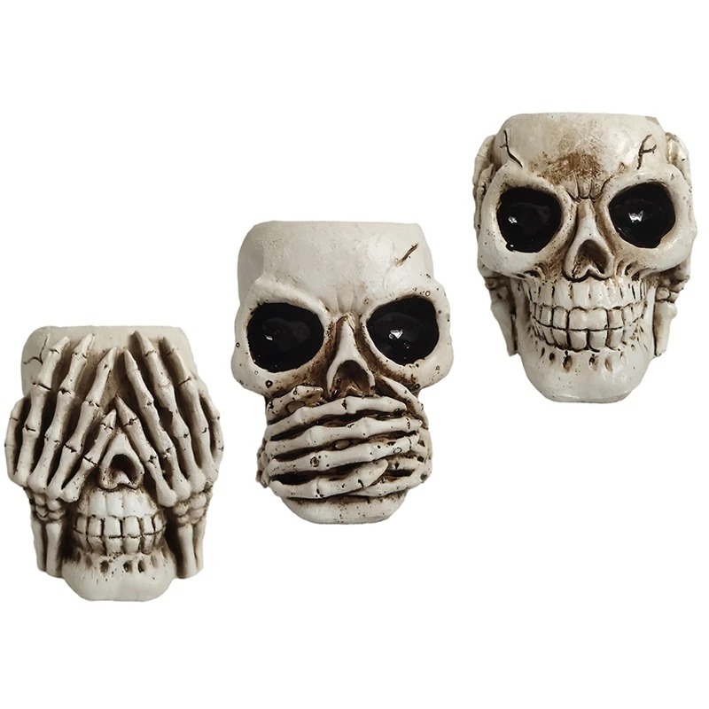 

3PCS Skull Head Flower Pots Office Planter Succulent Plant Organizer Halloween Ornament