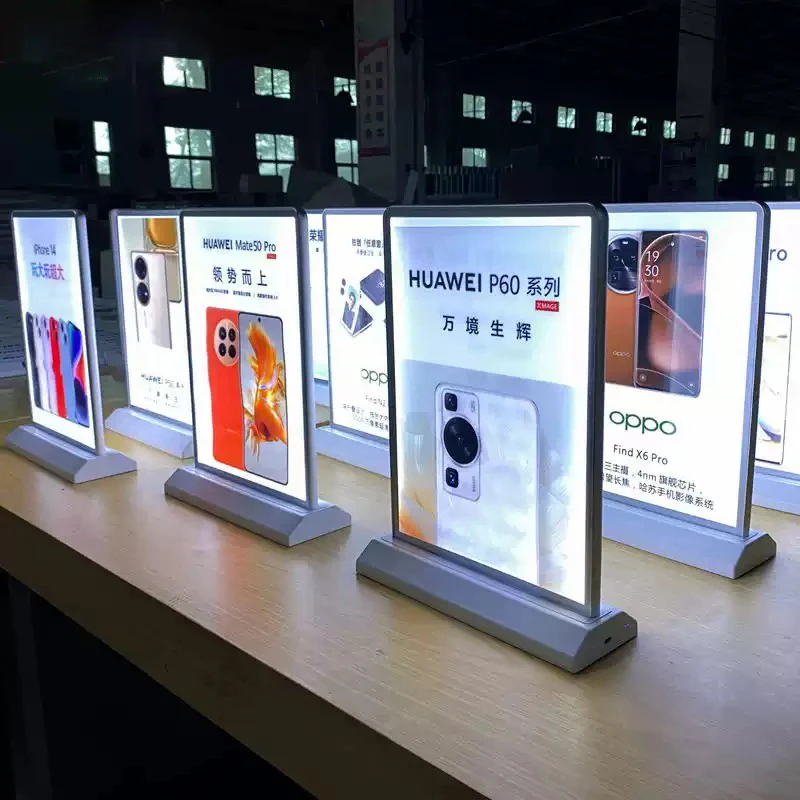 Table Stand Ultra-Thin Rechargeable Double-Sided LED Advertising Highlight Light Box Tempered Glass Bar Desktop Poster Display