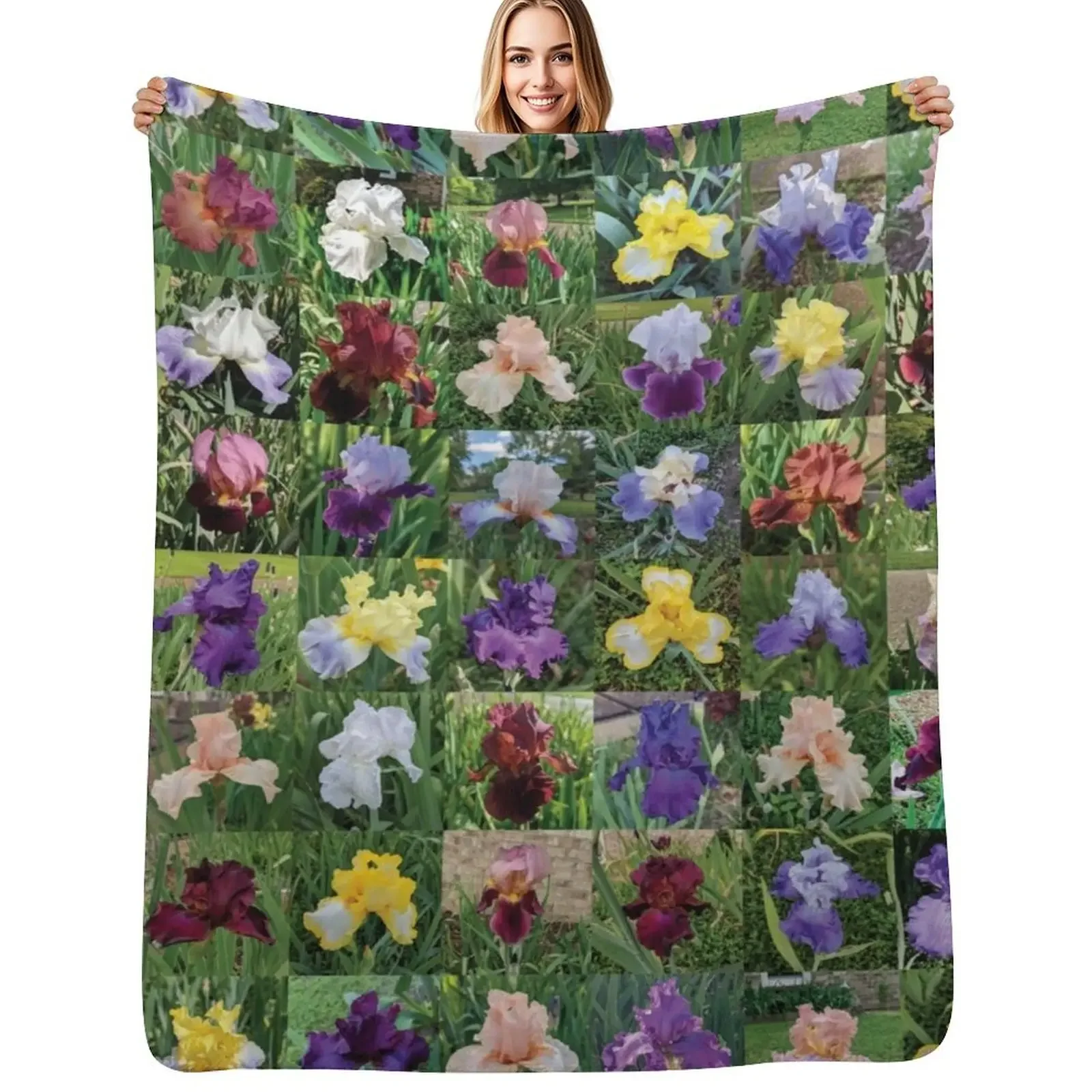 Aunt Bev's Iris Garden Throw Blanket Soft Soft Plaid Sofa Blanket