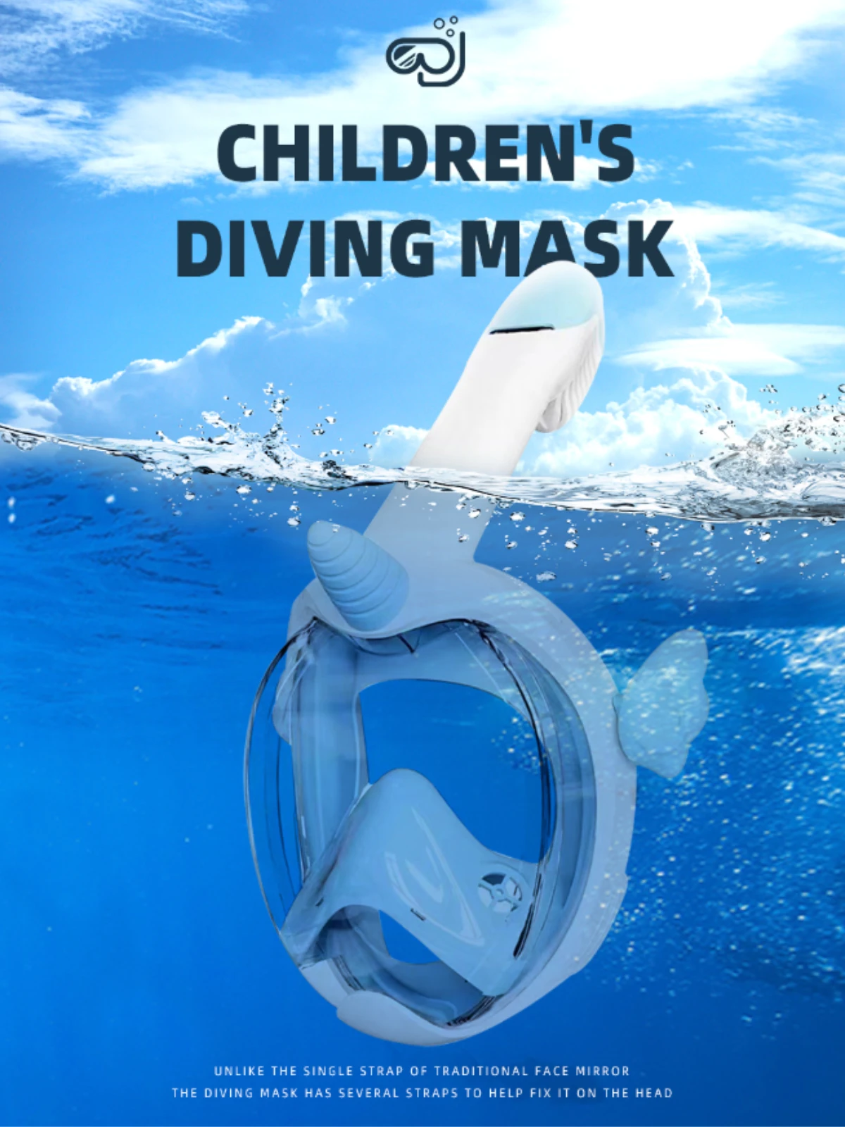 Snorkeling Mask Kids Full Face Snorkeling Diving Mask With 180° Panoramic View Longer Vent Tube Waterproof Anti-Fog Anti-Leak