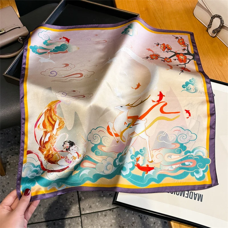 100% Silk Women Scarf High-Quality Luxury 53cm Square Scarves Oil Painting Style Neck Hair Hand Wrist Bandana Tie Shawls Design