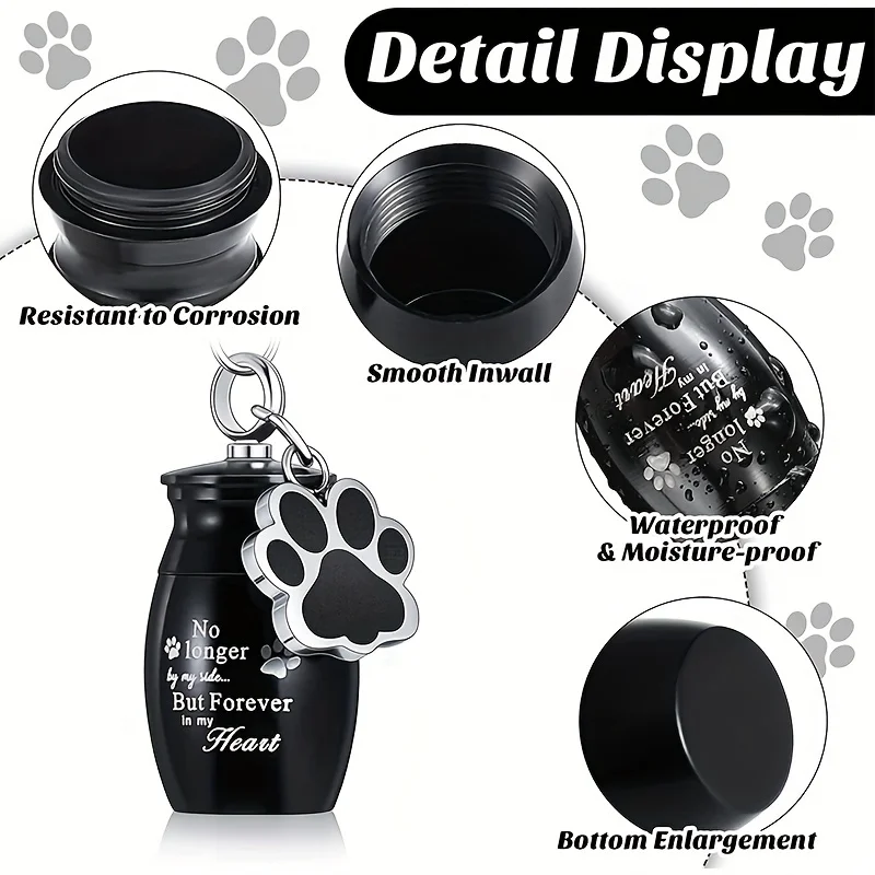 Pet Urns Keychain Dog/Cat for Ashes Cremation Jewelry Paw Print Memorial Keepsake