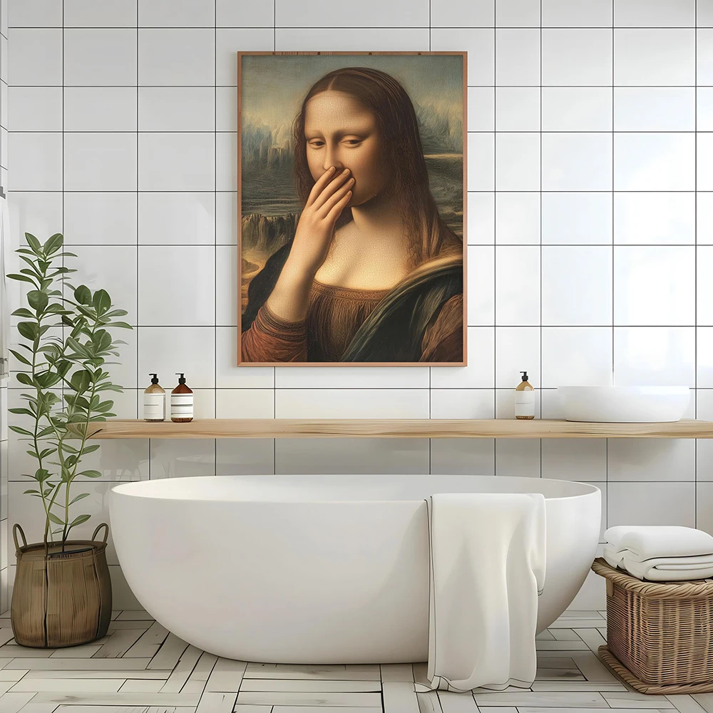 Śmieszne Płótno Łazienkowe Druk Ściana Sztuka Toaleta Humor Mona Lisa Portret Zły Zapach Malarstwo Plakat Obraz Łazienka Dekoracja Domu — zdjęcie 3