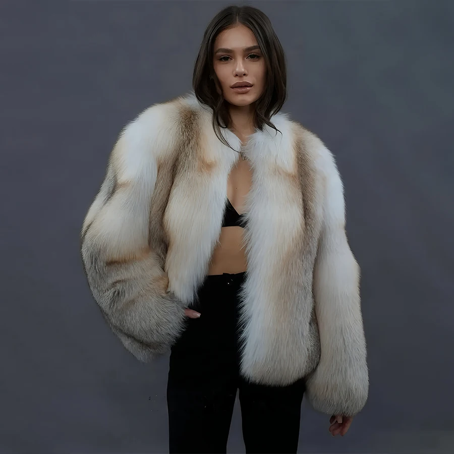 Womens Fox Fur Coat 2024 Winter Warm Gold Island Fox Fur Jackets Luxury Fashion Fox Fur Jacket Women