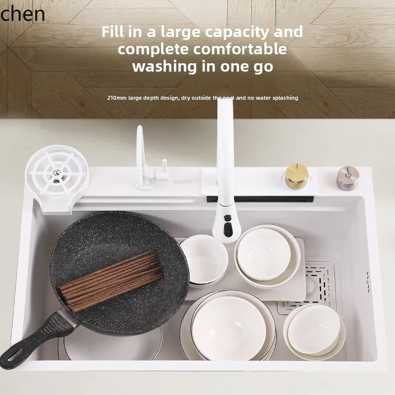 

LXC Kitchen Sink Large Single Bowl White Dishwashing Sink Stainless Steel Vegetable Washing Basin Household Dishwashing Pool