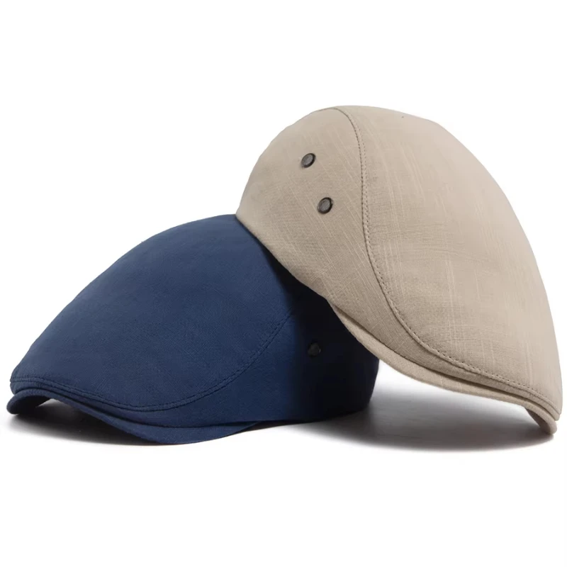 Men's Linen Flat Cap Lightweight Breathable Newsboy Beret Caps Solid Color Vintage Driving Hat Summer Outdoor Casual Caps