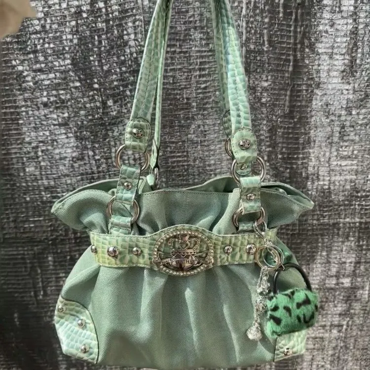 

Sweet Cool Green Underarm Bag Y2k Hot Girls Pu Leather Large Capacity Shoulder Tote Bag Women Fairycore Aesthetic Handbag Chic