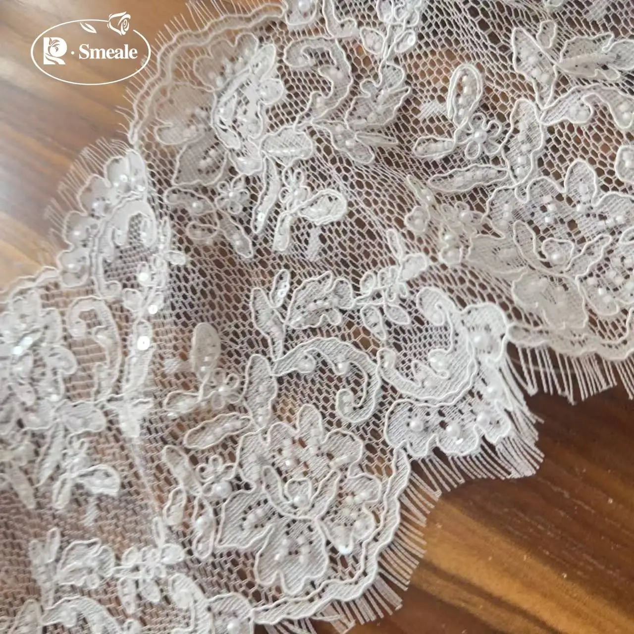 1,5 Meter/Stück. Seilstickerei, weiße, genähte Perlenspitze, Spitzenkopfschleier, Hochzeitskleid, dekorative Accessoires, handgemachte Spitze zum Selbermachen – Detail 6