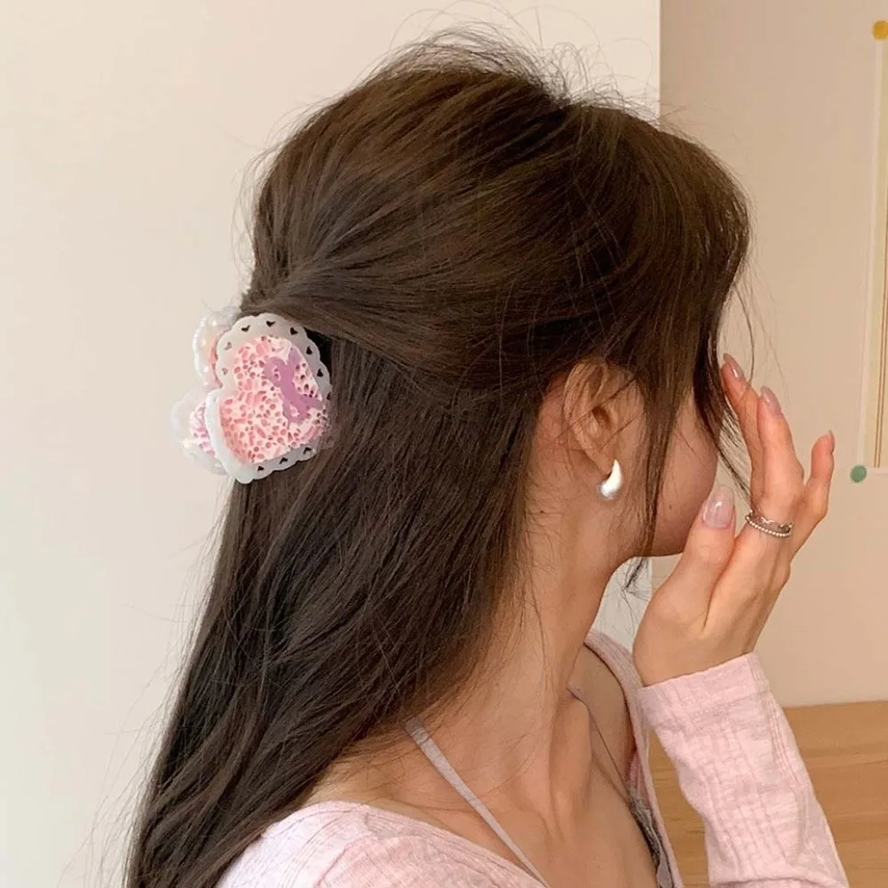 

Модные элегантные заколки в форме сердца в виде акулы, корейский стиль, полосатые заколки для волос с уксусной кислотой, однотонные заколки для волос с бантом, коготь для женщин