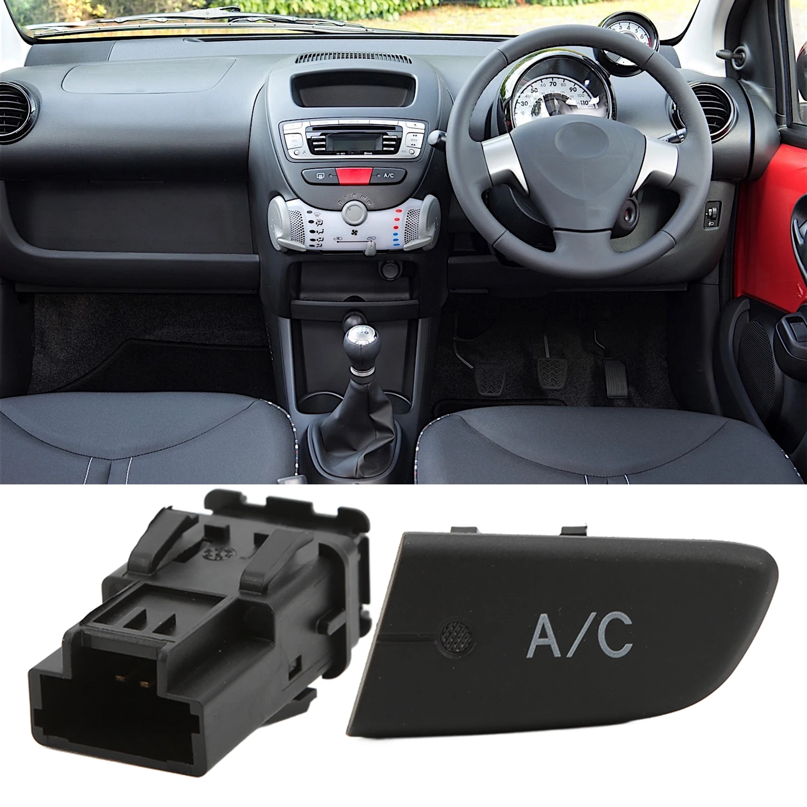 Car Air Conditioning AC Switch Push Button with Cap 6554KX Replacement for Citroen C1 107 Aygo MK1 2005‑2014 A/C System Button