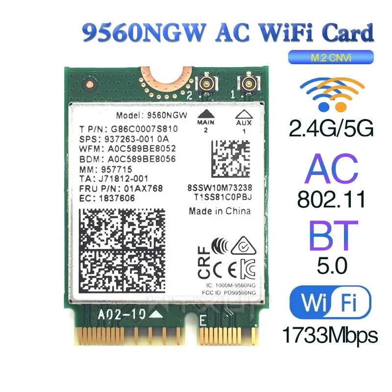 

9560NGW 9560AC WIFI5 Gigabit Network Card 2033M Wireless Network Card M.2 CNVi Bluetooth 5.0 Dual-band 2.4G 5G