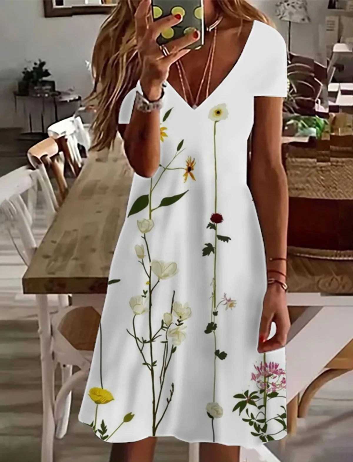 

Elegant Women's Midi Dress 2024 Summer Short Sleeve Dress Beach Vacation Dress