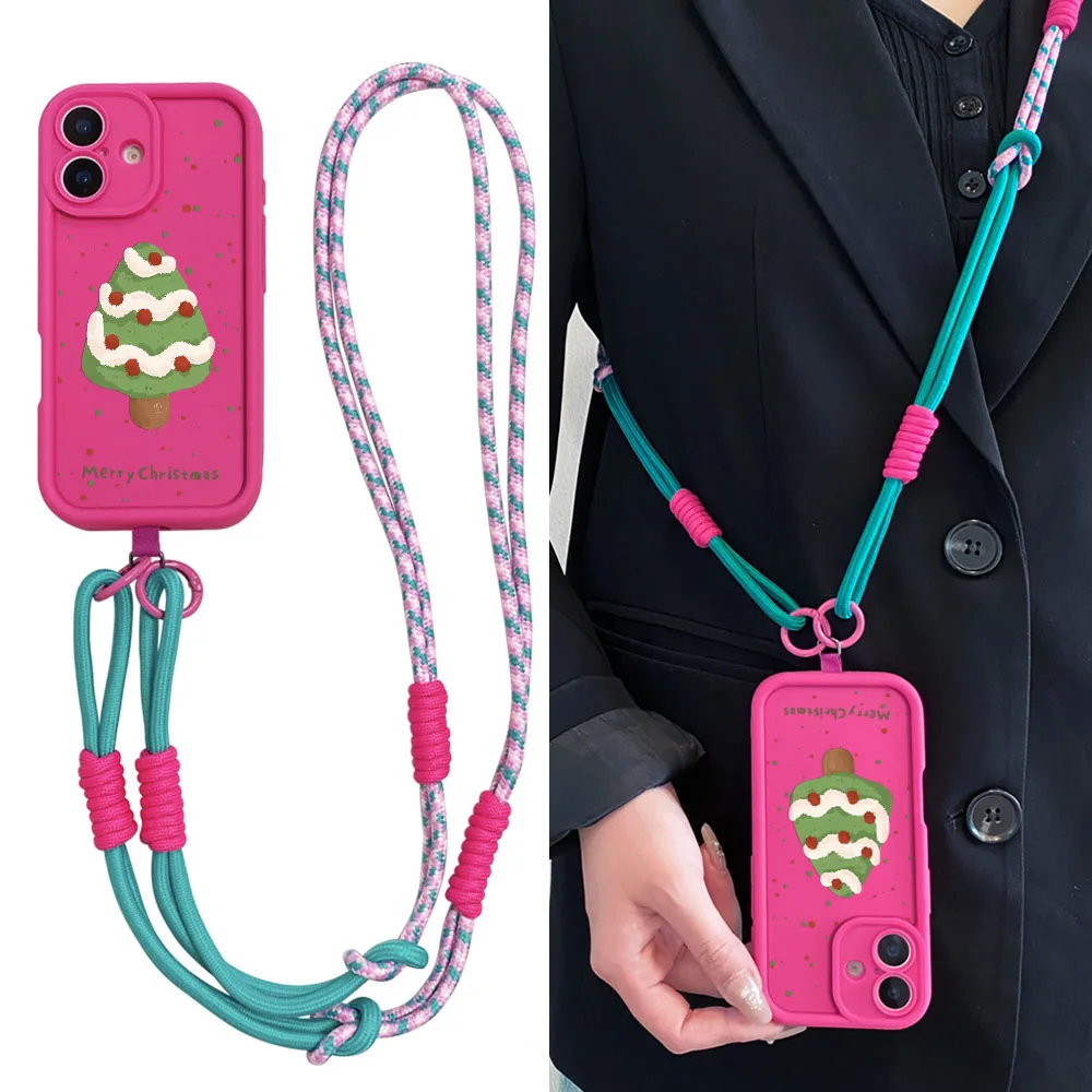 2025 Crossbody الحبل الحال بالنسبة آيفون 17 16 15 14 13 12 11 برو ماكس XS ماكس XR 7 8 زائد شجرة عيد الميلاد المعصم سلسلة غطاء الهاتف #1
