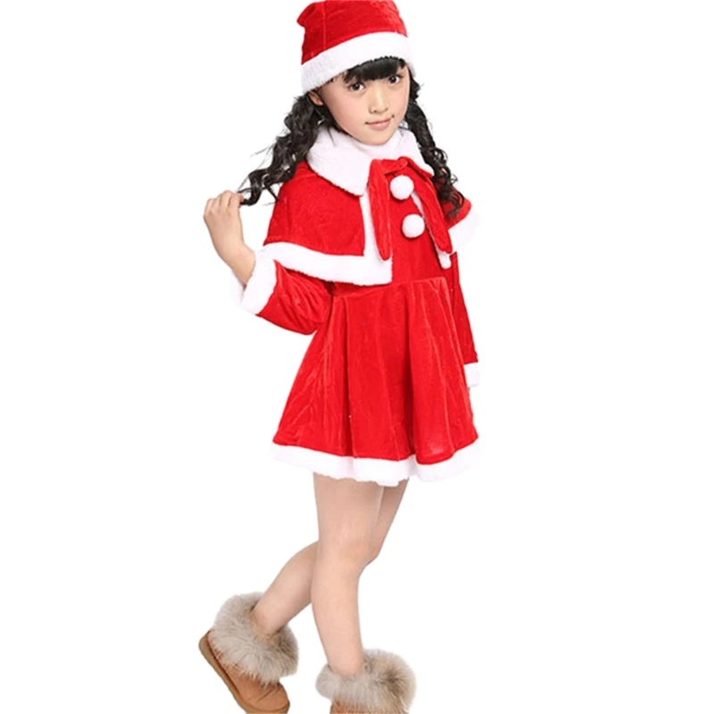 Kids Boys Girls Santa Clauses Costume Christmas Deluxe Santa Suit Santa Hat