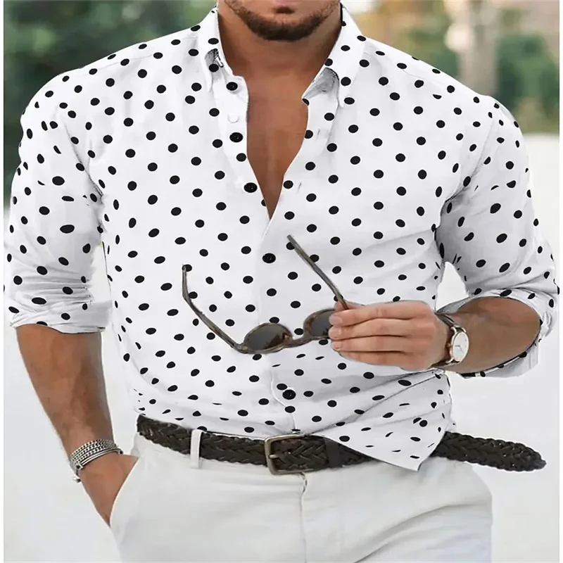 

Fashionable men's formal shirt casual business polka dot long sleeved shirt men's four season top men's