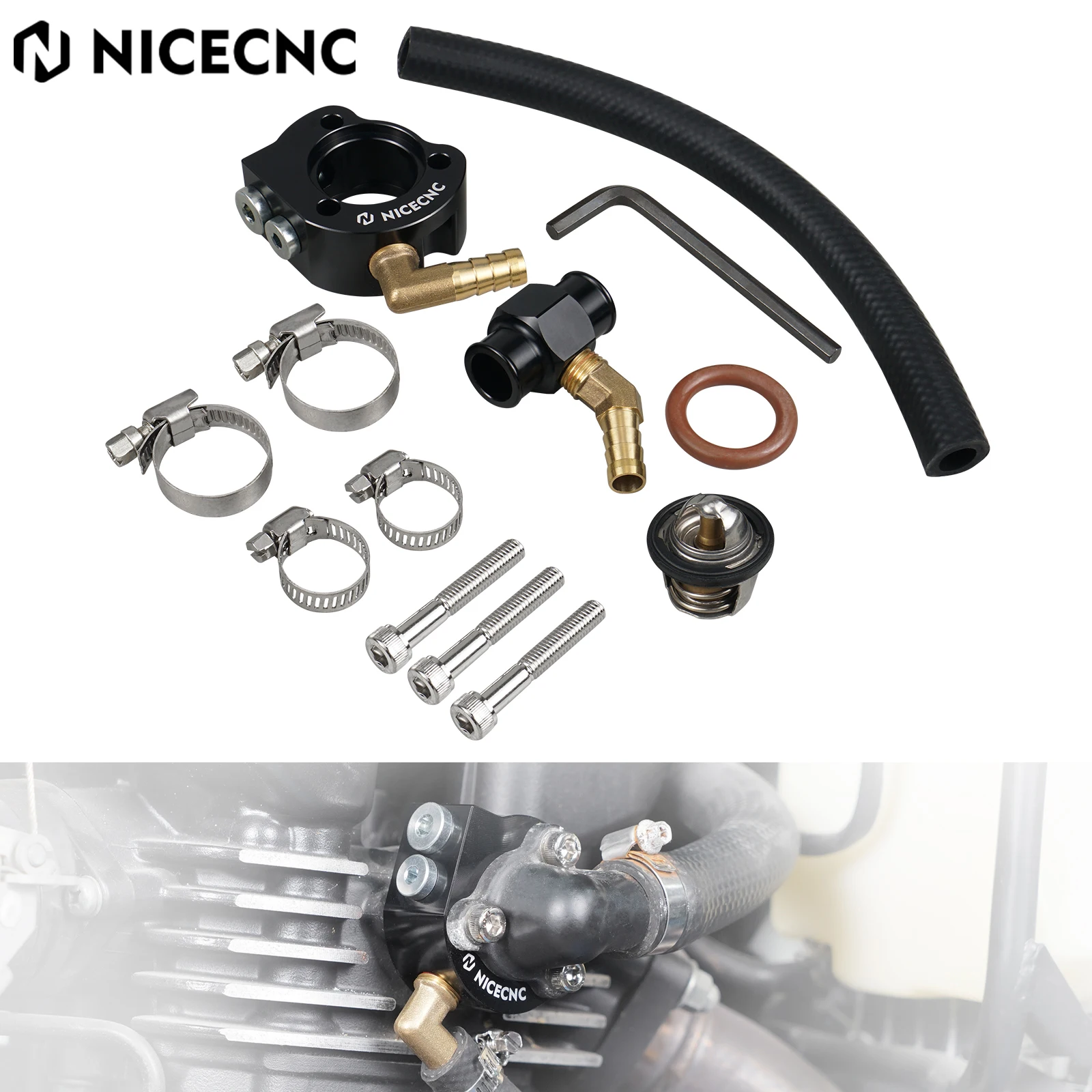 

NICECNC Aluminum Motorcycle External Thermostat Set Cooling System Modification Kit For Kawasaki KLR650 KLR 650 1987-2024