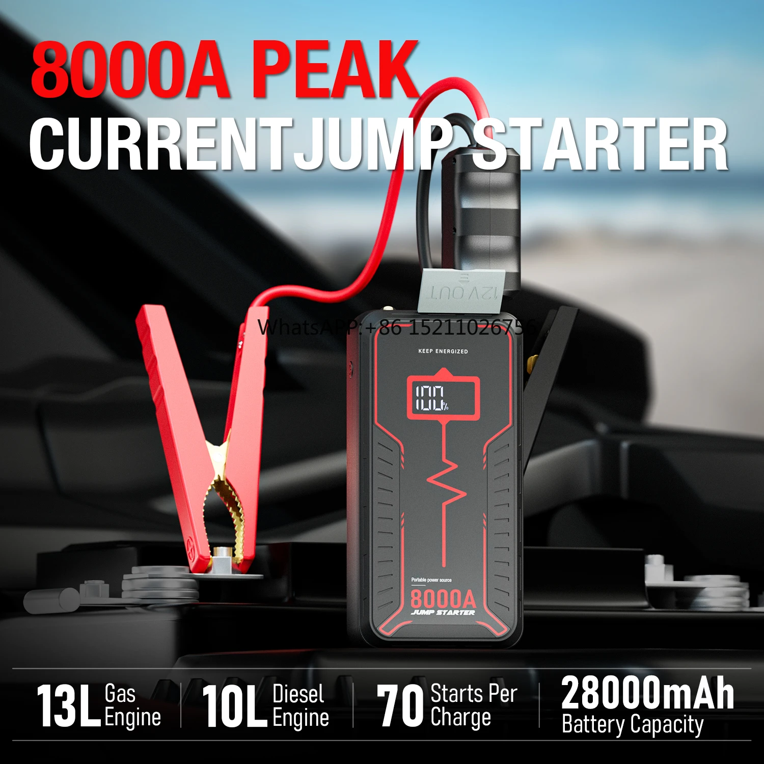 8000a/12300mah Portable Car Jump Starter 8000 Amp Car Battery Boost 8000 Amp 12-Volt Jump Starter Power Pack