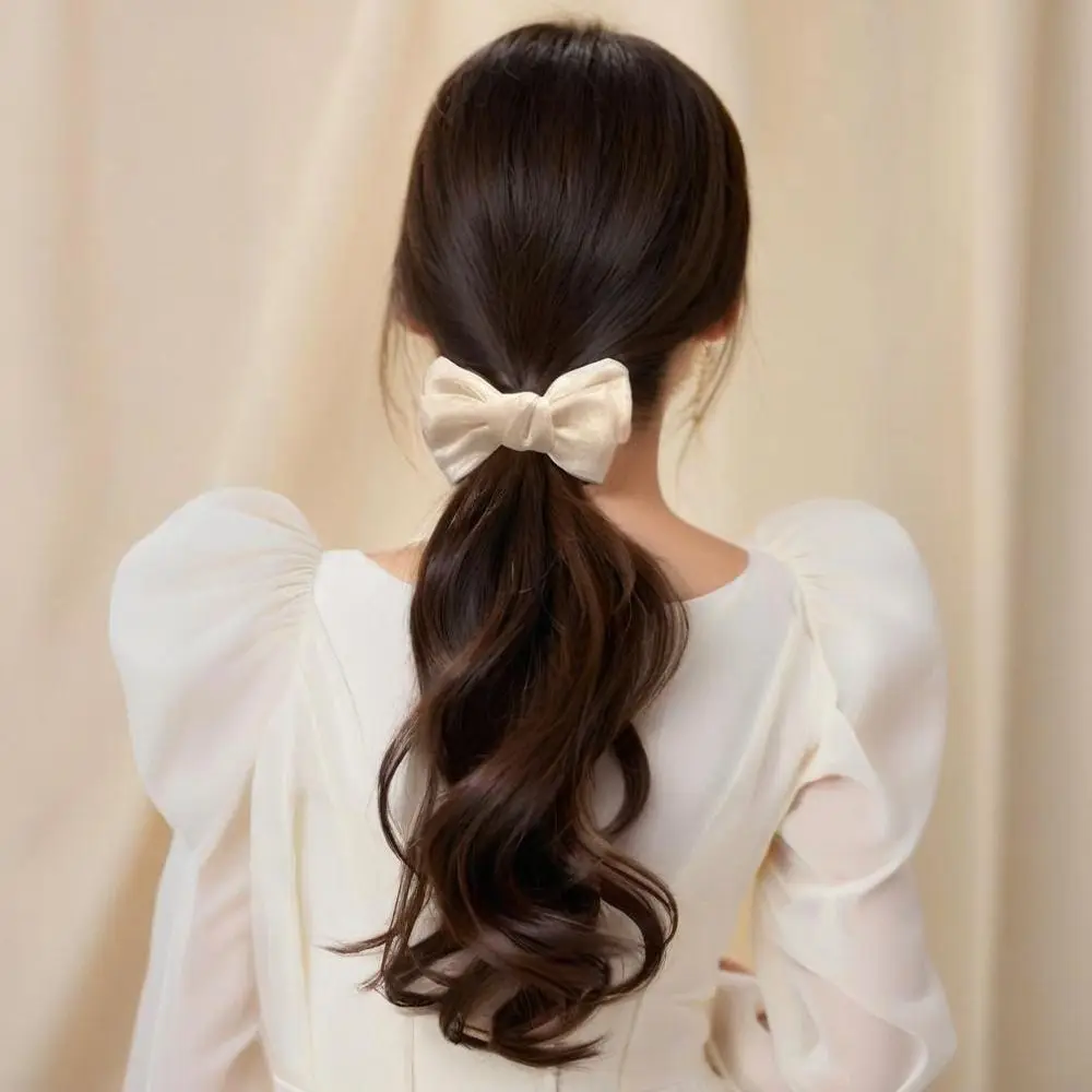 Лунная пряжа с бантом, парик с хвостиком, зажим для когтей, элегантный парик для наращивания волос, парик с хвостиком, длинный волнистый парик с низким хвостом