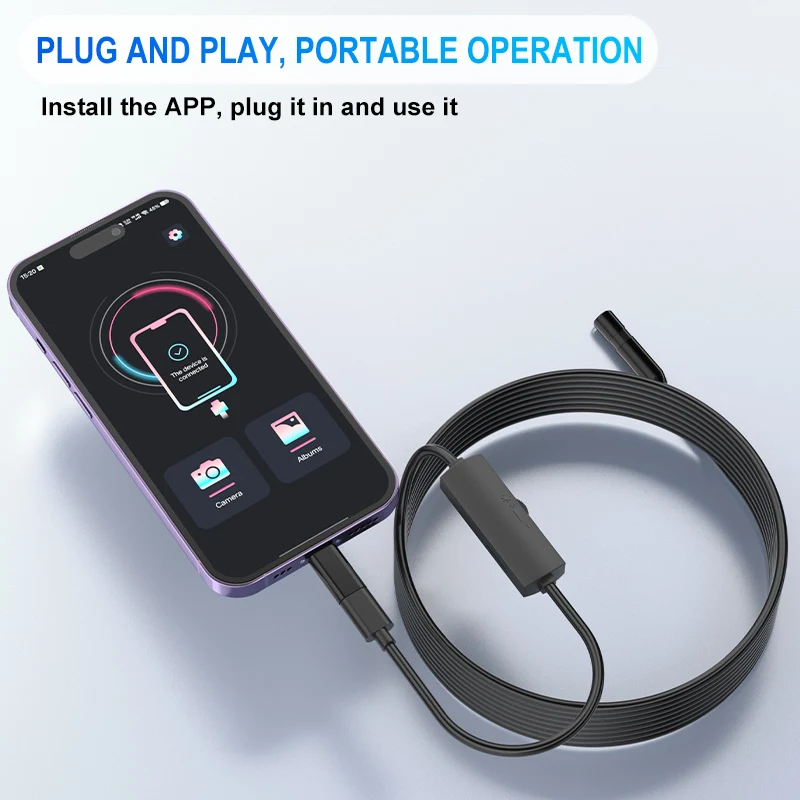 Type-C Probe Video Borescope Camera 5.5mm/8mm Lens Endoscope HD Camera Cable Waterproof LEDs Compatible with IOS/Android