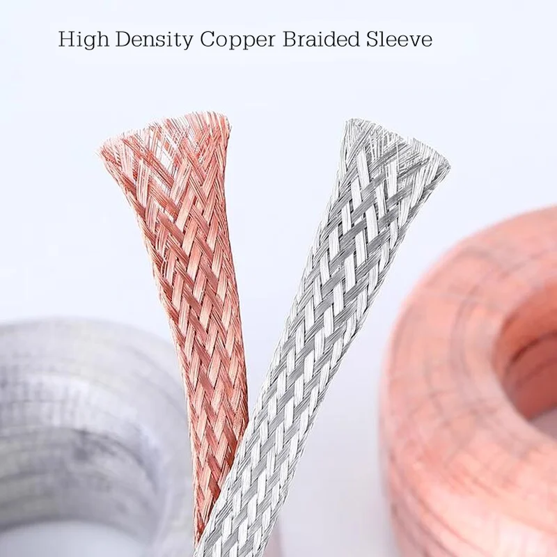 

1~20m Braided Cable Sleeve Pure Copper Tinned Plating Width 2mm~28mm Expandable Signal Wire Stripper Metal Sheath Tube Sleeving