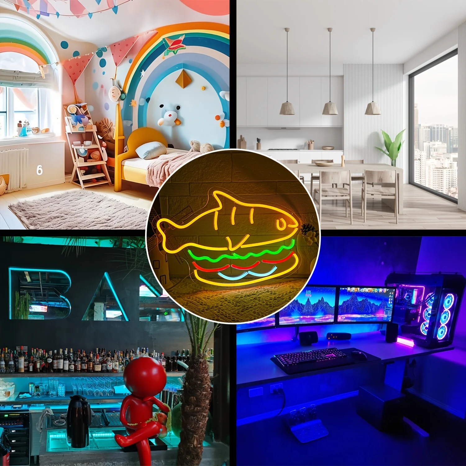 Shark Castle Neonschild, USB, dimmbar, LED-Neonlichtschild, Wandkunst, Dekoration für Spielzimmer, Schlafzimmer, Wohnzimmer, Party, Geburtstagsgeschenke