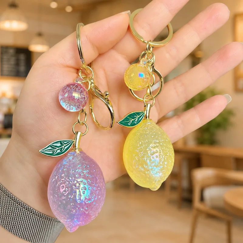 New Creative Acrylic Cat Eye Jelly Fruit Lemon Keychain for Bags Purse Accessories Cute Gift for Women Girls Trendy Fashionable