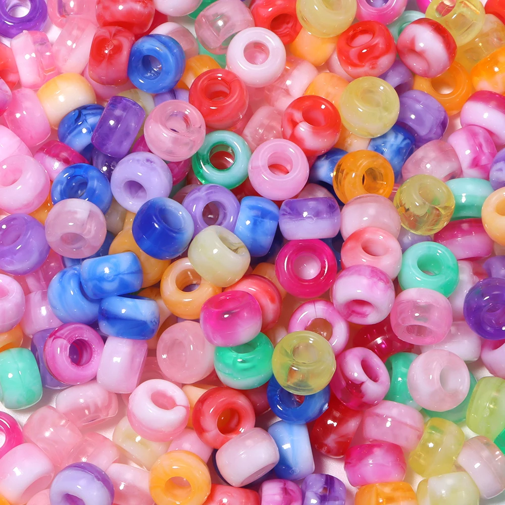 200/500 Stück gemischte Farben, große Lochperlen aus Acryl, lose Abstandsperlen für Schmuckherstellung, DIY-Armbänder, Haarflechten, Bastelzubehör – Detail 8