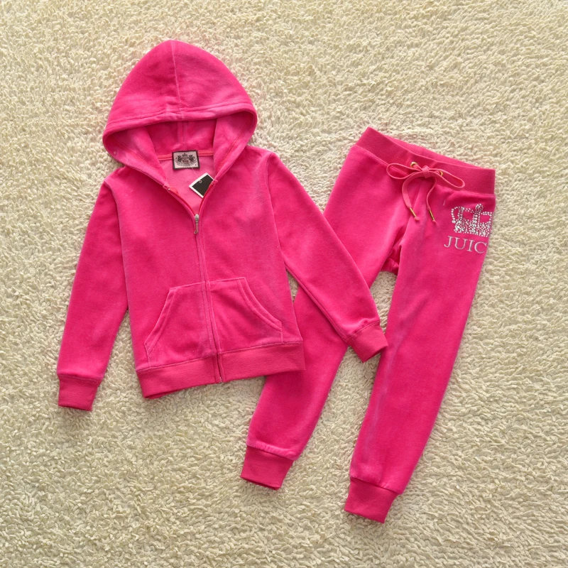 Juicy Girls Velvet Tracksuit Clothing Set Fall/Winter Children’s Sweatshirt and Long Pencil Pants Two Piece Set Kids Suits