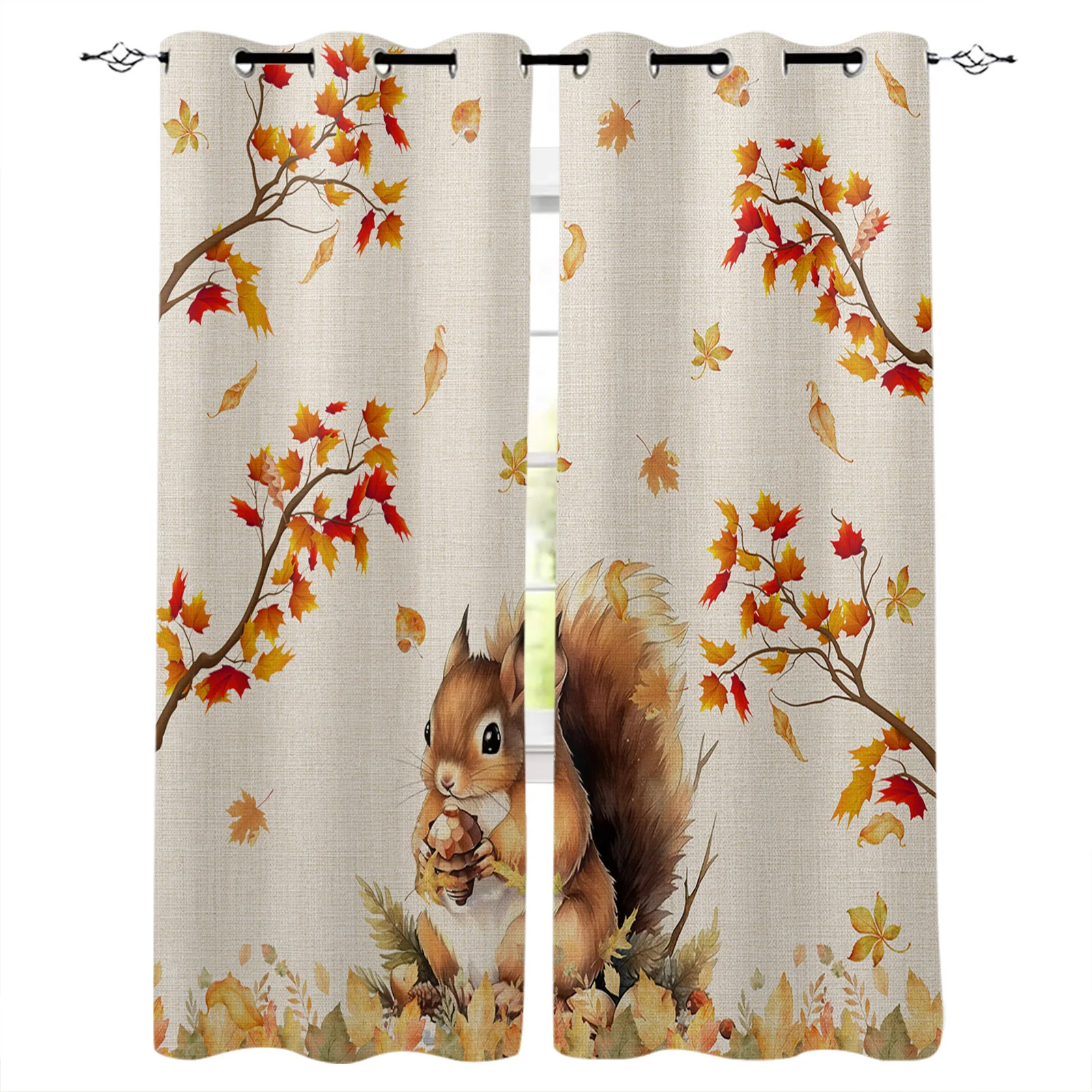 Thanksgiving Autumn Squirrel Watercolor Living Room Bedroom Elegant Curtains For Kitchen The Room Window Treatments Drapes