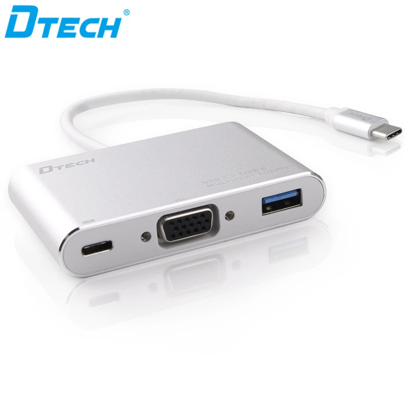 Адаптер Dtech 1080p USB C Преобразователь TYPE-C в VGA PD USB3.0 для HD-видеодисплея