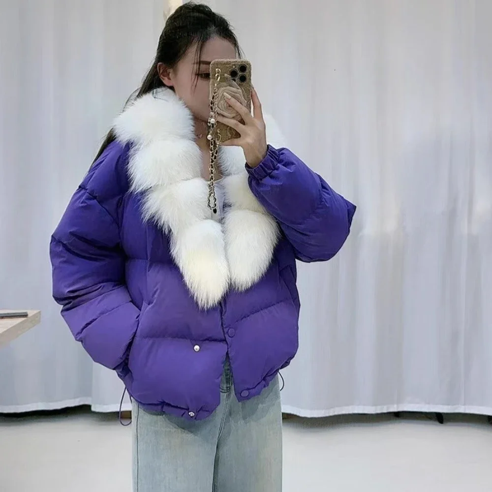 Echte Fuchs Pelz Jacke Weiße Gans Unten Mantel Warme Neue Dicke Frauen 2025, Herbst Winter Mode Echtpelz Unten Puffer Jacke weibliche
