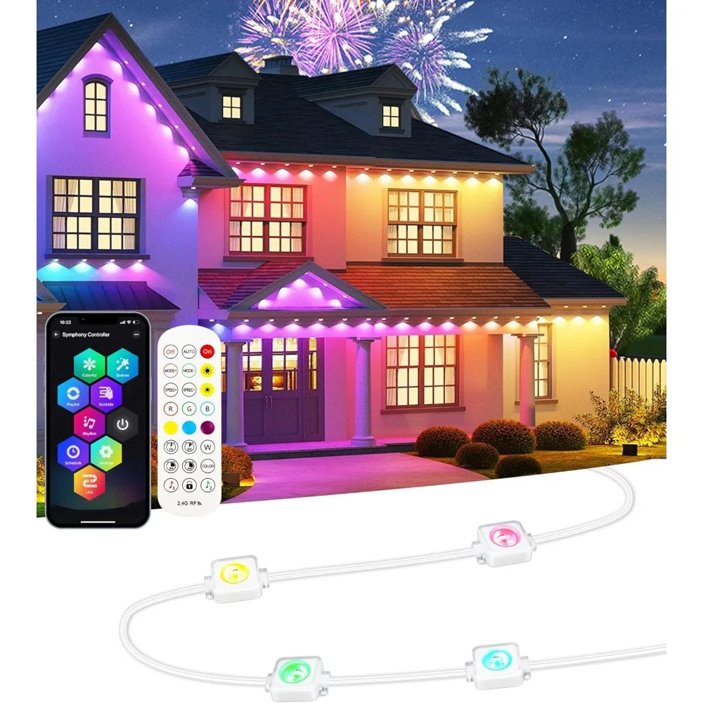 أضواء خارجية ذكية دائمة، 100 قدم مع 60 سلسلة أضواء LED RGBW+IC، IP67 مقاومة للماء مع 108 أوضاع للمشهد لـ Ha