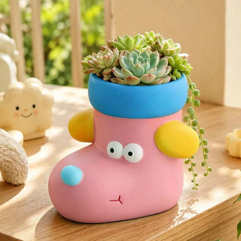 Cartoon Dog‑Sock Resin Succulent Planter Cute Animal Flower Pot for Desktop Balcony Patio Garden Home Decor Plant Lover Gift